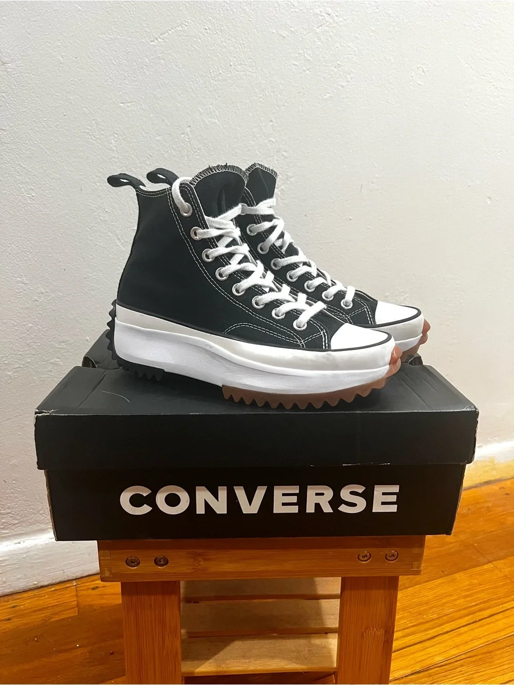 Converse Run Star Hike Canvas Platform High Top Sneakers Men 6.5 Women 8 Black